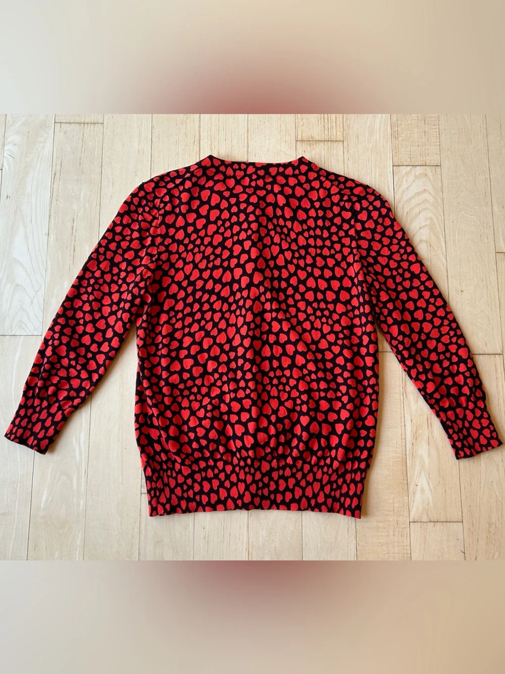 J. Crew Women’s Clare 100% Cotton Hearts Cardigan Red/Black Size Small